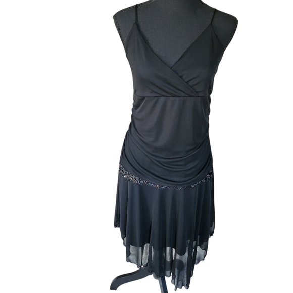 Y2K Vanity Black Asymmetrical Sequin Butterfly Fairy Midi Dress sz L - Picture 1 of 11